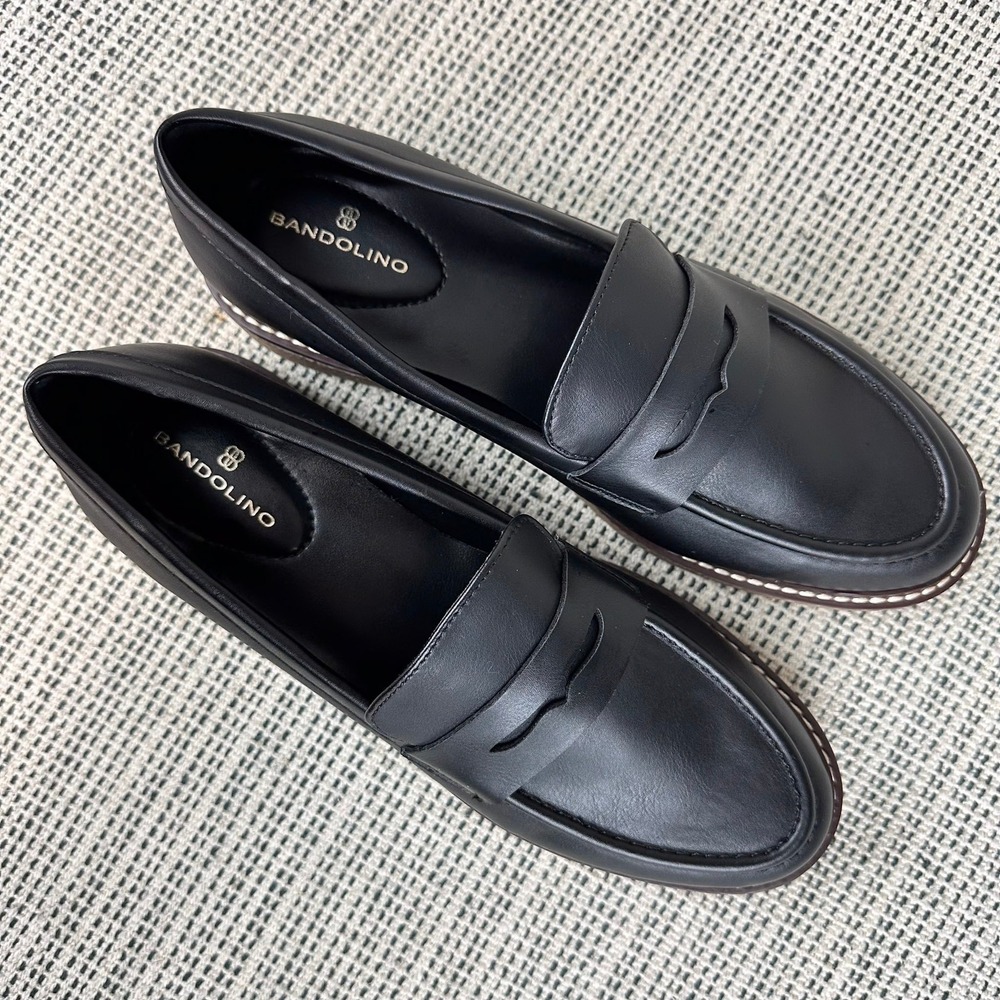 Bandolino Loafers Womens Size 8.5 Black Platform Farley Penny Slip On Gum Sole‎